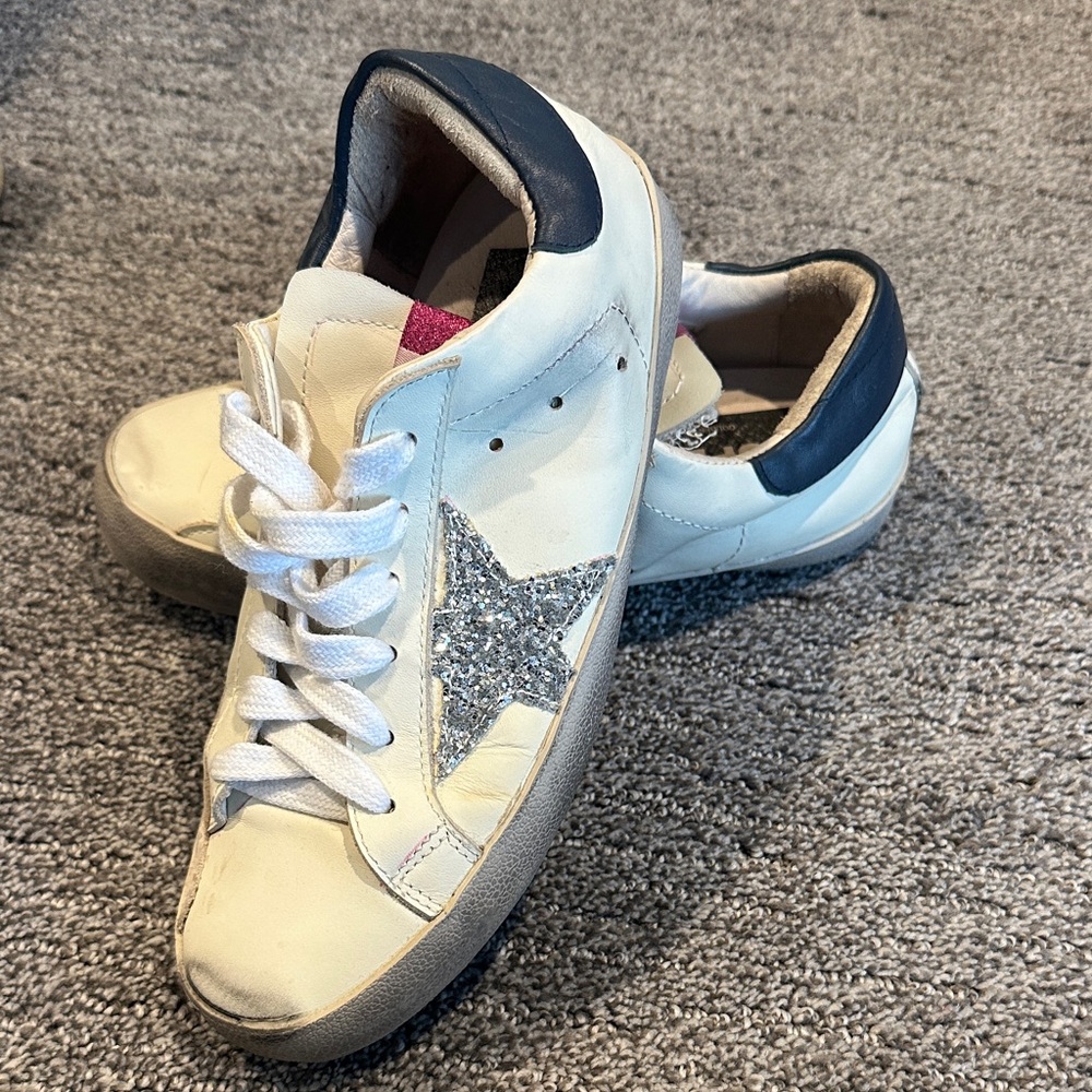 Golden Goose White and Silver Star Sneakers